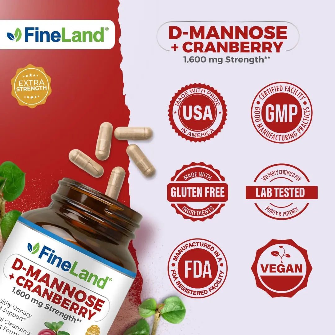 FineLand D-Mannose + Cranberry – 1600mg per Serving – 120 Vegan Capsules – Urinary Tract & Bladder Health Support – Non-GMO, Gluten-Free, Made in USA - dailyvitalstore