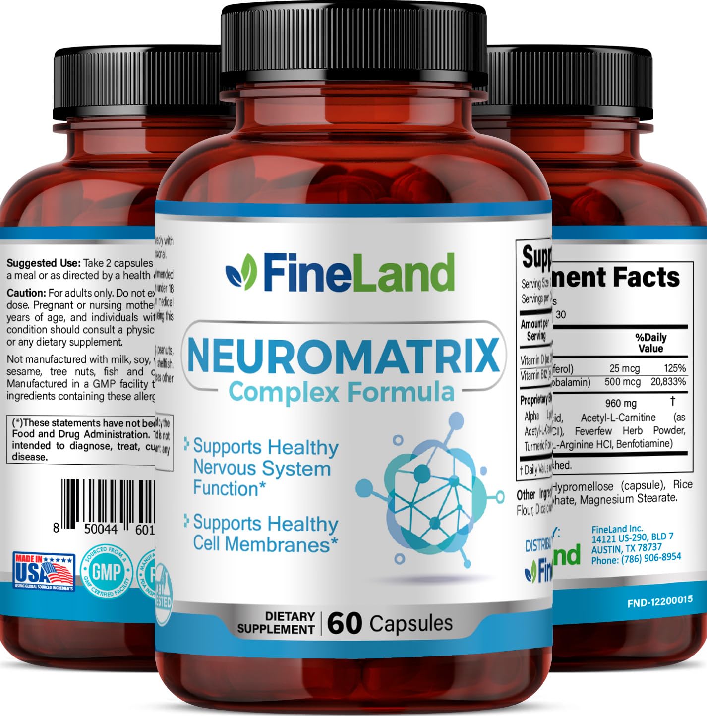 FineLand NEUROMATRIX Complex Formula, Advanced Cognitive and Nerve Support Supplement, High Potency Vitamin B12, Alpha Lipoic Acid and Acetyl-L-Carnitine, 60 Capsules - dailyvitalstore