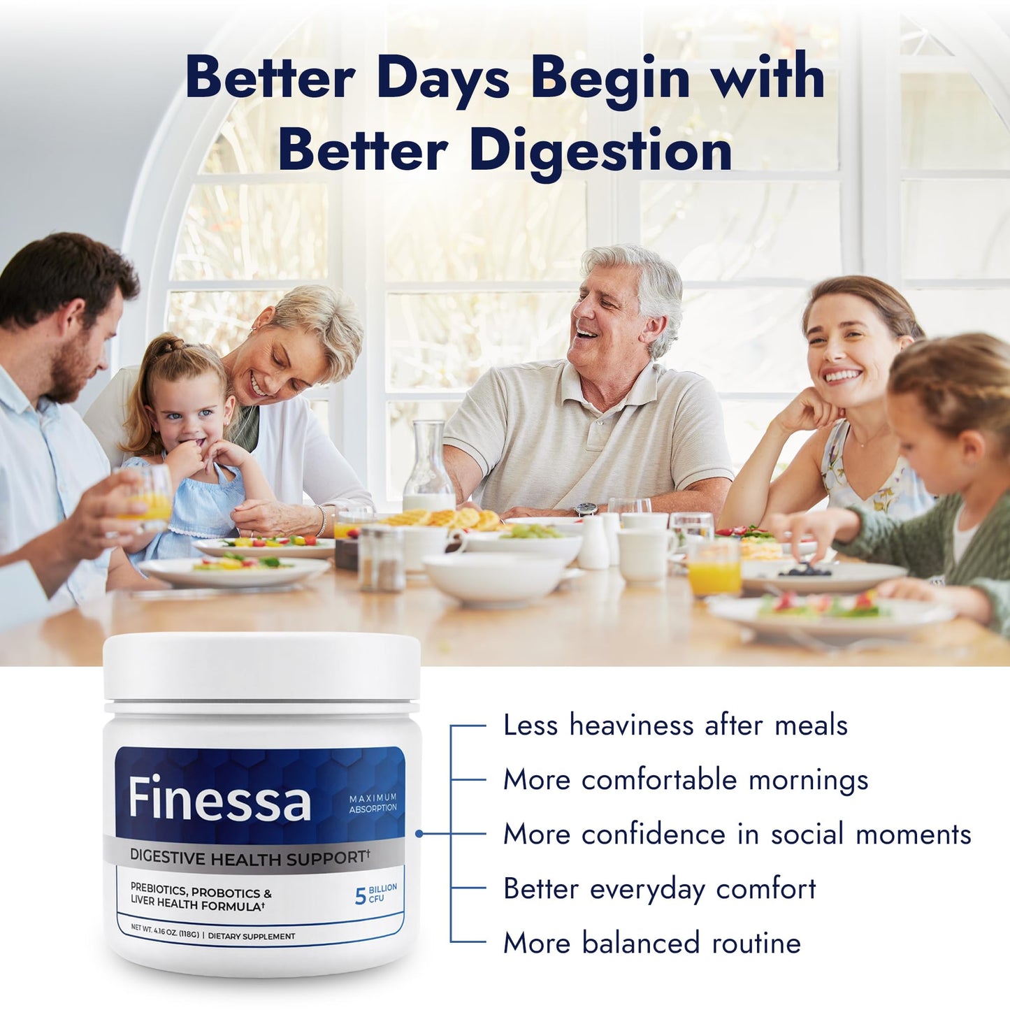 Finessa Digestive Probiotic Drink - 2in1 Digestive Health, Liver Cleanse Detox & Repair | Constipation, Gas and Bloating Relief | Gut Health Blend with Prebiotics & Probiotics - dailyvitalstore