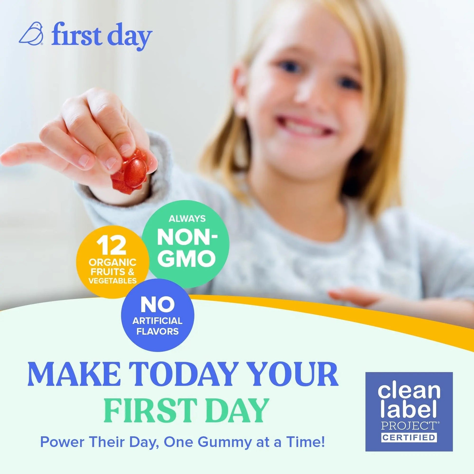 FIRST DAY Toddler Multivitamin Gummies (Ages 2-3)| Kids Multivitamin Gummies with Vitamins A C D3, B2, B12, Choline, Folate and 21 Organic Superfoods| (30 Day Supply) - dailyvitalstore