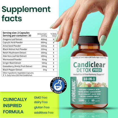 FIRSTORGANIC Candiclear Detox Pro+ | Pack of 2 | Feminine Gut & Flora Harmony Support |Oregano, Black Walnut & More | Third-Party Tested, cGMP Facility, - dailyvitalstore