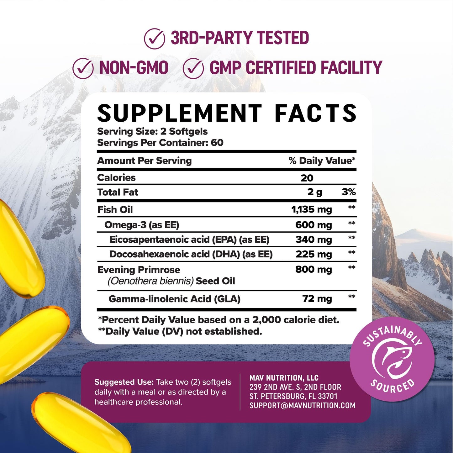 Fish Oil Omega 3 Supplements for Women | DHA + EPA | Heart Health, Hormone Balance, Skin & Wellness Support | 600MG Omega3 + 800MG Evening Primrose Oil - dailyvitalstore