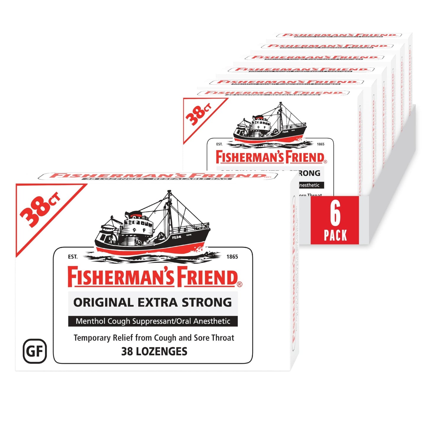 Fisherman's Friend Original Extra Strong Cough Lozenges (38 Drops x 6-Pack), 10mg Natural Menthol, Cooling Relief from Sore Throat, Persistent Cough & Everyday Irritation, Vegan & Gluten-Free - dailyvitalstore