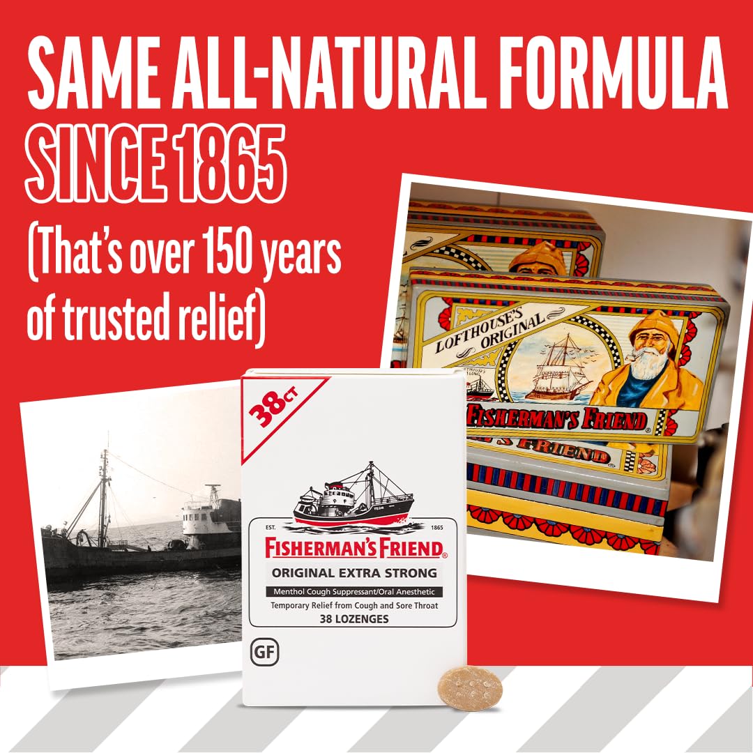 Fisherman's Friend Original Extra Strong Cough Lozenges (38 Drops x 6-Pack), 10mg Natural Menthol, Cooling Relief from Sore Throat, Persistent Cough & Everyday Irritation, Vegan & Gluten-Free - dailyvitalstore