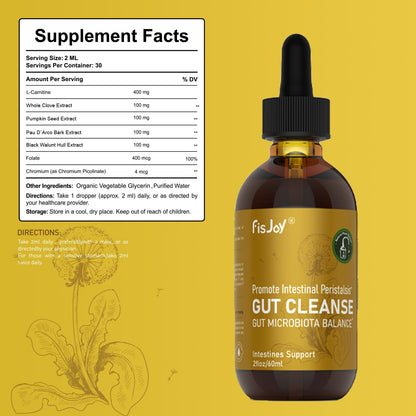 Fisjoy L-Carnitine & Herbal Liquid Drops – Gentle Daily Digestive Support with Pumpkin Seed, Clove & PAU D’Arco Extracts, Folate & Chromium, Vegan, Sugar-Free, 2 fl oz (60 mL) - dailyvitalstore