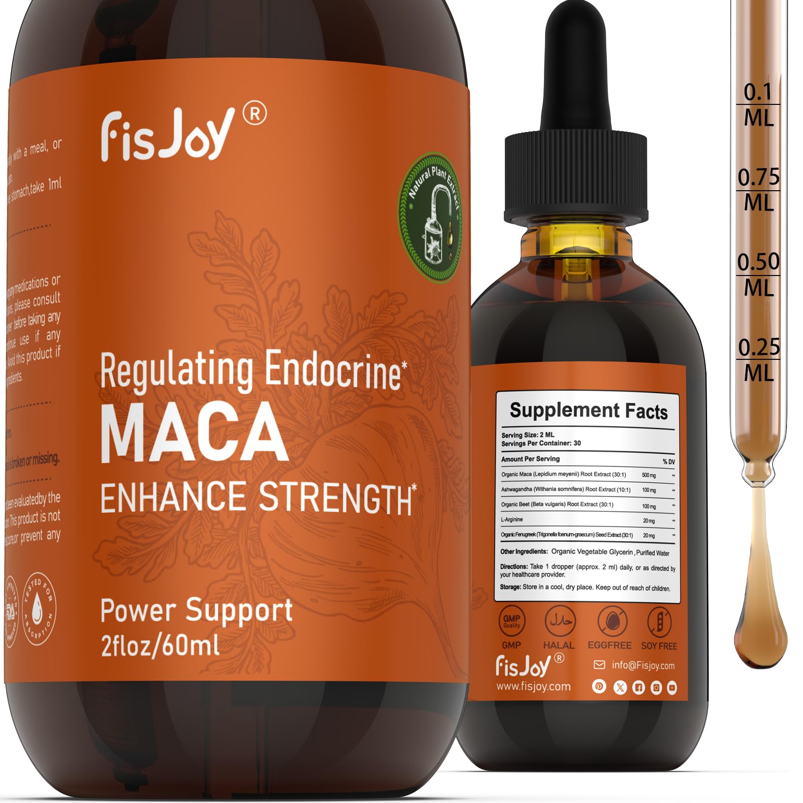 Fisjoy Organic Maca Liquid Drops with Ashwagandha & Beet Root – Supports Daily Vitality & Overall Wellness – Non-GMO, Vegan Herbal Supplement, 2 fl oz (60 mL) - dailyvitalstore