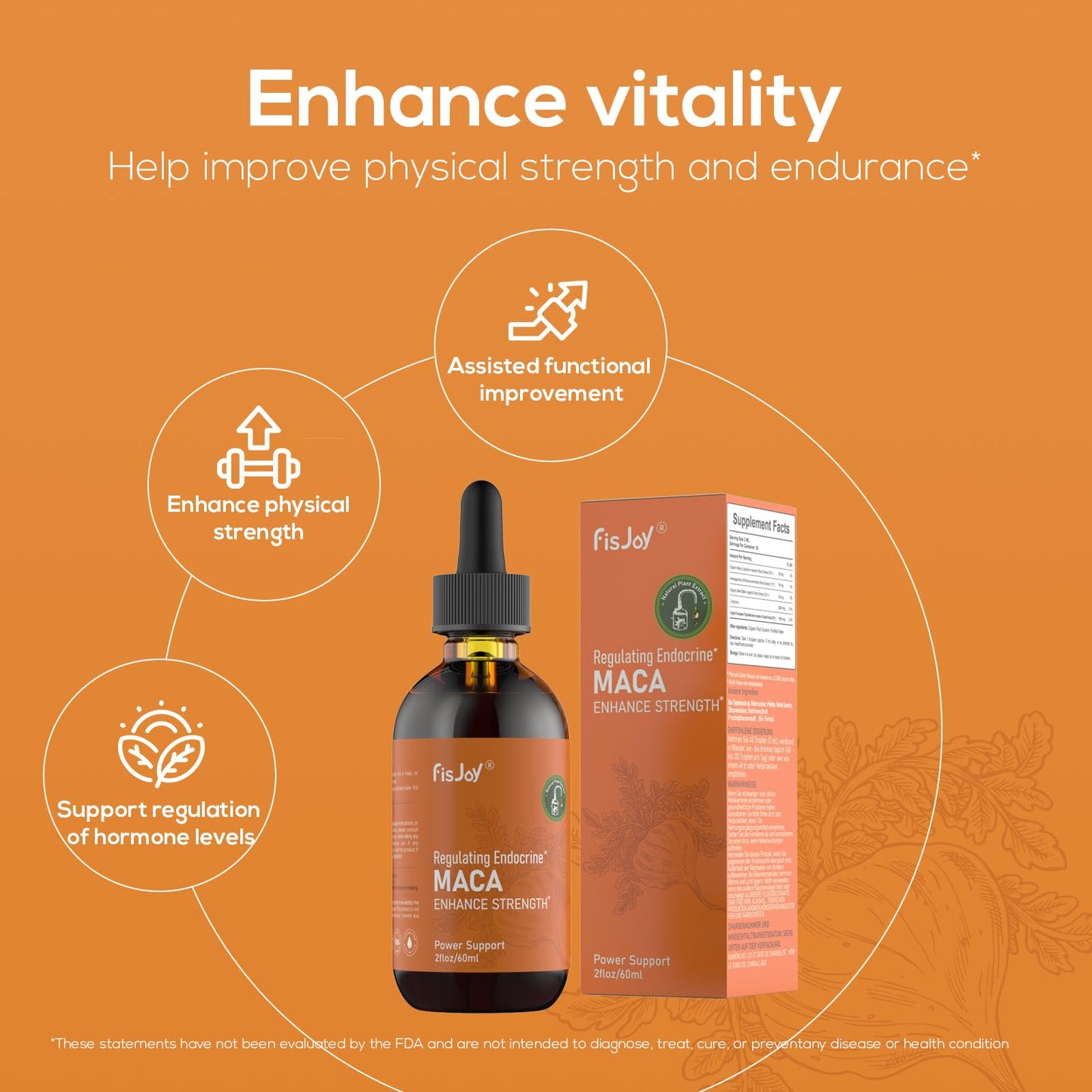 Fisjoy Organic Maca Liquid Drops with Ashwagandha & Beet Root – Supports Daily Vitality & Overall Wellness – Non-GMO, Vegan Herbal Supplement, 2 fl oz (60 mL) - dailyvitalstore