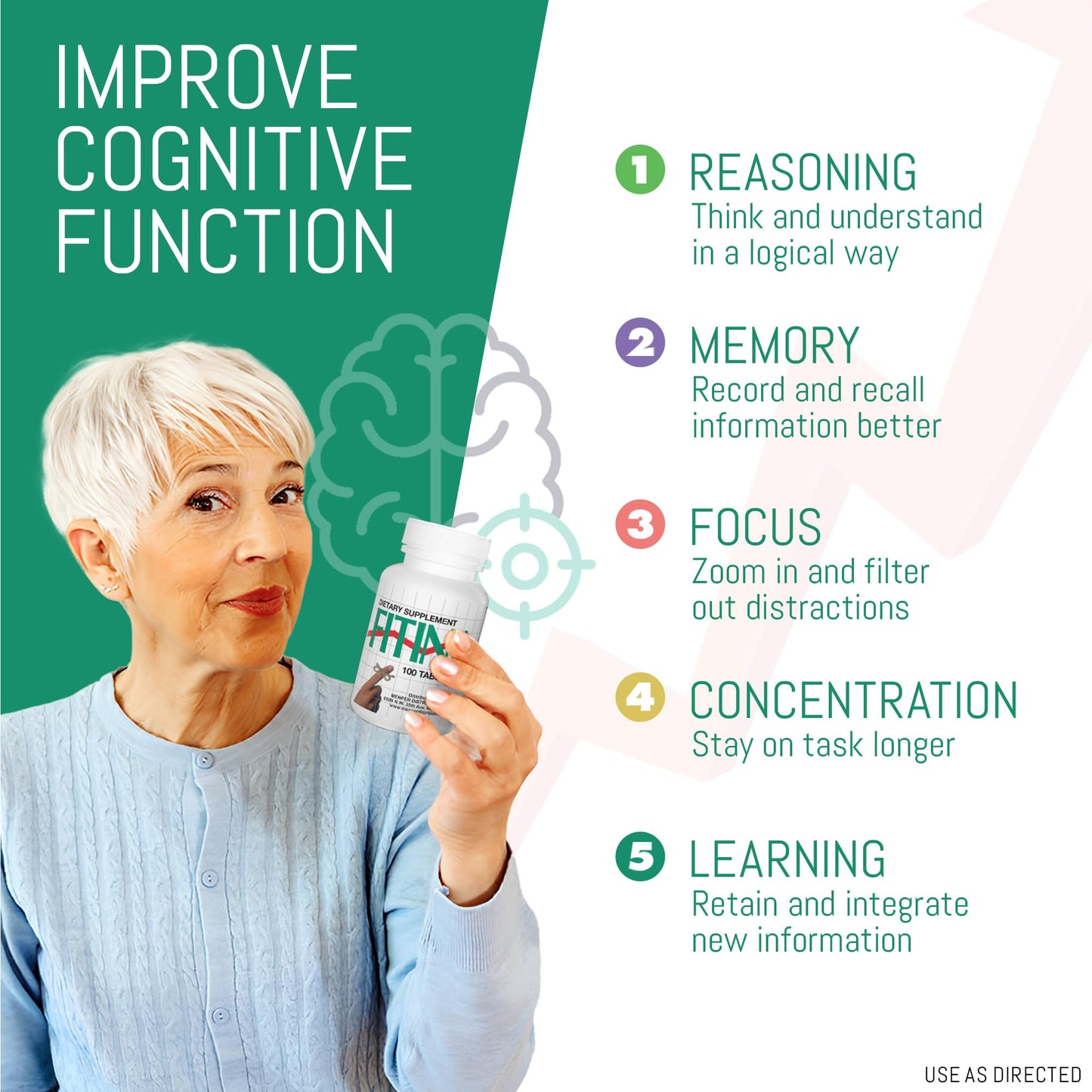 FITINA Brain Supplement with Vitamin B6 & Thiamine for Memory, Focus and Cognitive Support | High-Dose B Vitamins for Nervous System Brain Health, Daily Formula for Adults, 100 Tablets (1-Pack) - dailyvitalstore