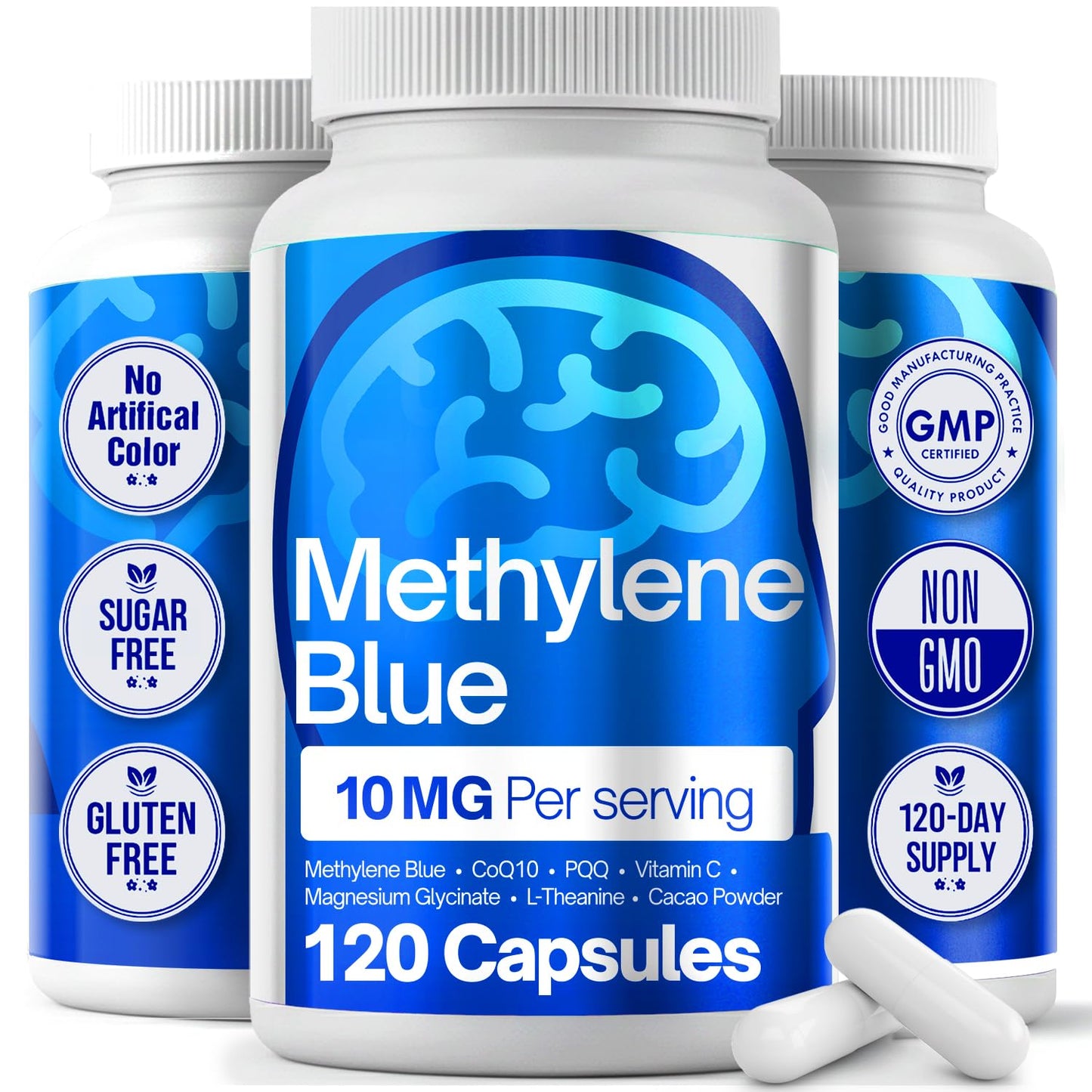 FitVitality Methylene Blue Capsules – Formulate CoQ10, PQQ, Vitamin C, L-Theanine, Cacao – 120 Vegan Capsules per Bottle – No Flavor, Easy Daily Use - dailyvitalstore