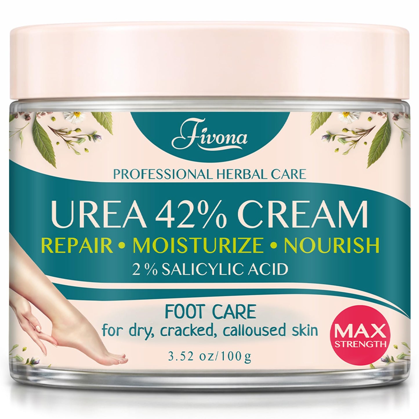 FIVONA 42% Urea Foot Cream for Thick, Rough Dry Skin - Maximum Strength Callus Softening with 2% Salicylic Acid, Tea Tree & Aloe Vera, 100g (3.5 oz) - Deep Moisturizing Foot Care - dailyvitalstore