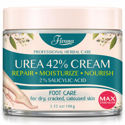 FIVONA 42% Urea Foot Cream for Thick, Rough Dry Skin - Maximum Strength Callus Softening with 2% Salicylic Acid, Tea Tree & Aloe Vera, 100g (3.5 oz) - Deep Moisturizing Foot Care - dailyvitalstore