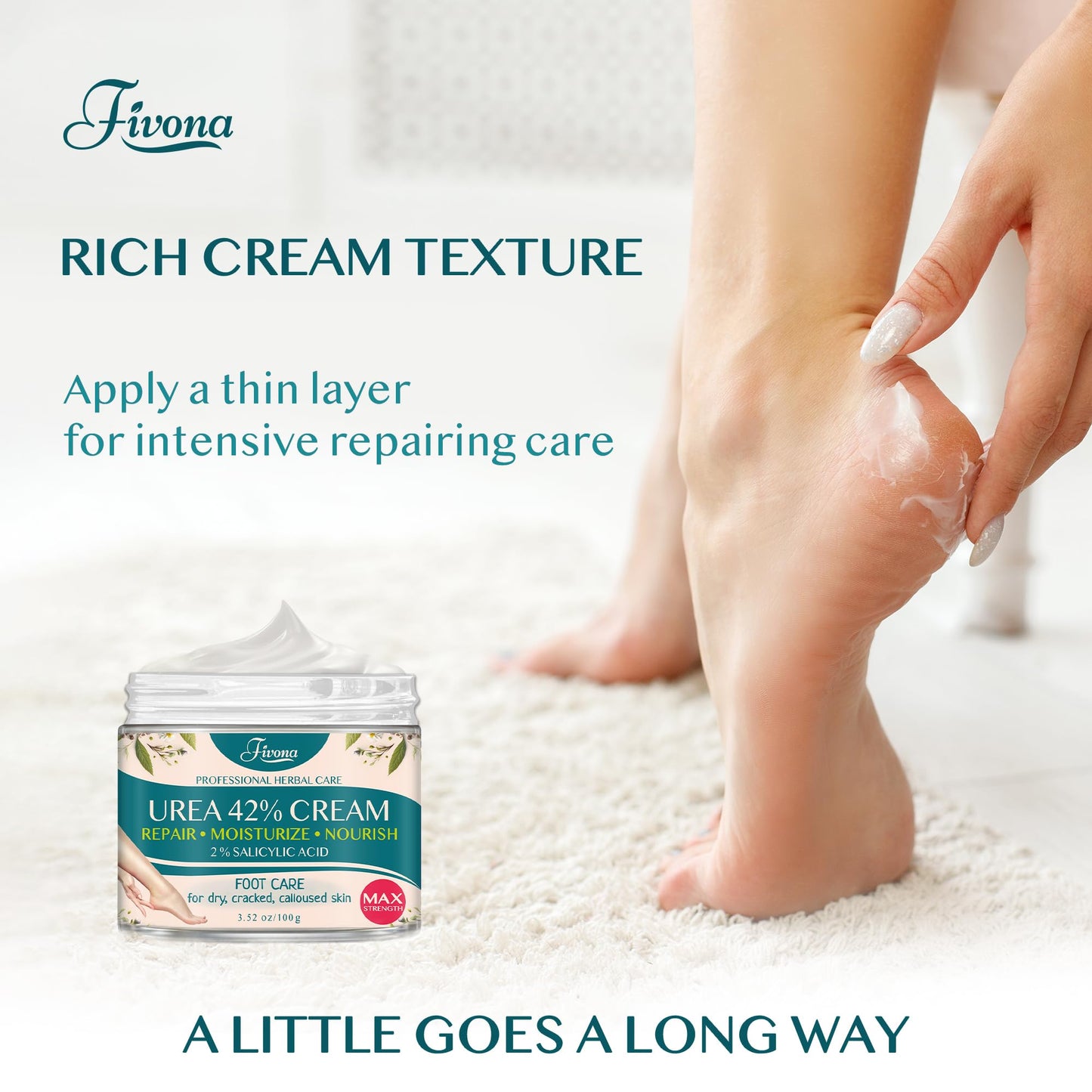 FIVONA 42% Urea Foot Cream for Thick, Rough Dry Skin - Maximum Strength Callus Softening with 2% Salicylic Acid, Tea Tree & Aloe Vera, 100g (3.5 oz) - Deep Moisturizing Foot Care - dailyvitalstore