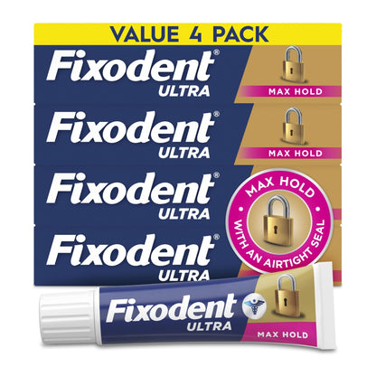 Fixodent Ultra Max Hold Denture Adhesive Cream, 2.2 oz (4-Pack) – Strong False Teeth Glue and Secure Dental Adhesive for Full - dailyvitalstore