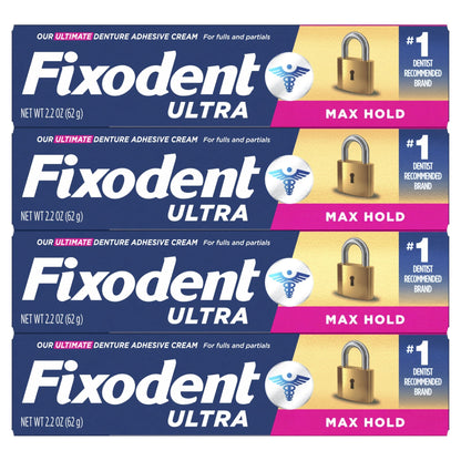 Fixodent Ultra Max Hold Denture Adhesive Cream, 2.2 oz (4-Pack) – Strong False Teeth Glue and Secure Dental Adhesive for Full - dailyvitalstore