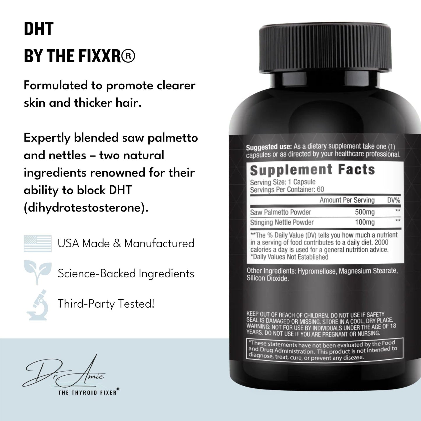 Fixxr DHT Support by Dr. Amie | with Saw Palmetto and Nettles | Acne and Hair Loss Support | 60 Capsules - dailyvitalstore