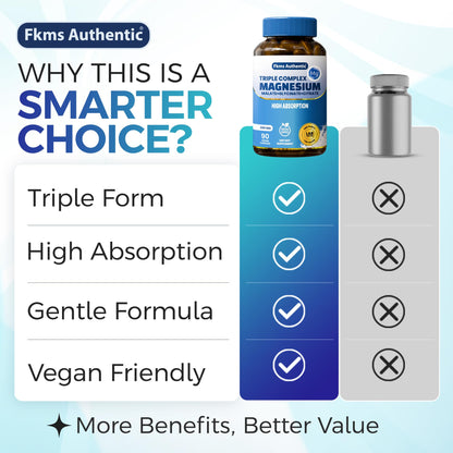 FKMS Authentic Triple Magnesium Complex | 300mg Magnesium Glycinate, Malate & Citrate for Sleep, Stress & Muscle Support | Non-GMO, Vegan, Gentle on Stomach | High Absorption | 90 Capsules - dailyvitalstore
