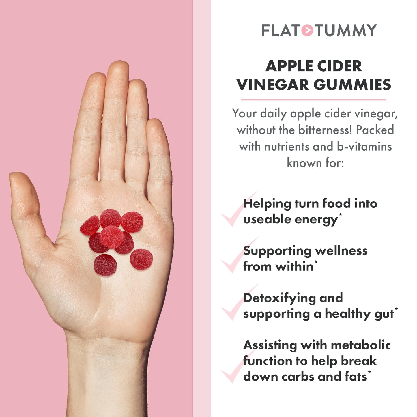 Flat Tummy Apple Cider Vinegar Gummies, 60 Count – ACV Gummies, Detox, Support Gut Health – Vegan-Friendly, Non-GMO - Beet and Pomegranate - dailyvitalstore