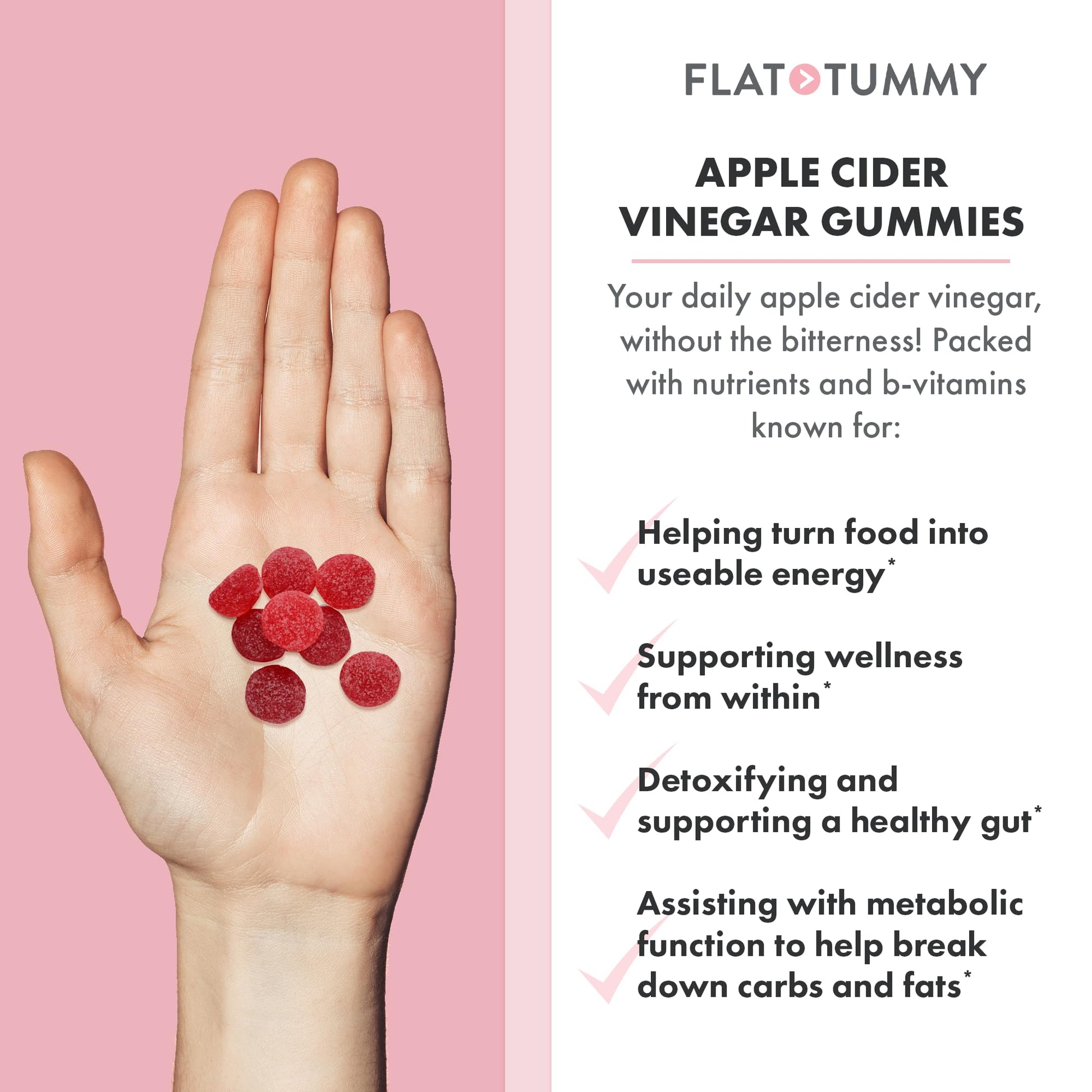 Flat Tummy Apple Cider Vinegar Gummies, 60 Count – ACV Gummies, Detox, Support Gut Health – Vegan-Friendly, Non-GMO - Beet and Pomegranate - dailyvitalstore