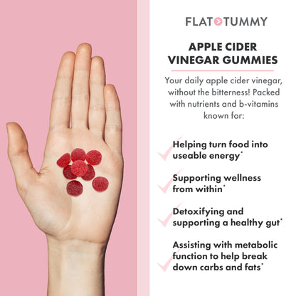 Flat Tummy Apple Cider Vinegar Gummies, 60 Count – ACV Gummies, Detox, Support Gut Health – Vegan-Friendly, Non-GMO - Beet and Pomegranate - dailyvitalstore
