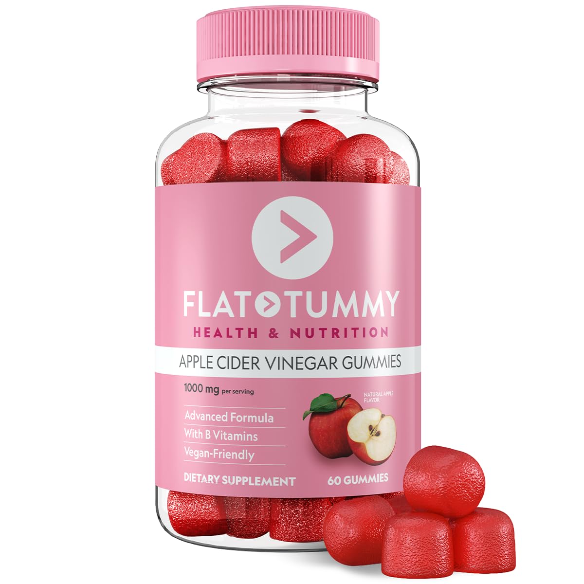 Flat Tummy Apple Cider Vinegar Gummies, 60 Count – ACV Gummies, Detox, Support Gut Health – Vegan-Friendly, Non-GMO - Beet and Pomegranate - dailyvitalstore