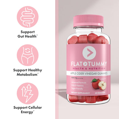 Flat Tummy Apple Cider Vinegar Gummies, 60 Count – ACV Gummies, Detox, Support Gut Health – Vegan-Friendly, Non-GMO - Beet and Pomegranate - dailyvitalstore