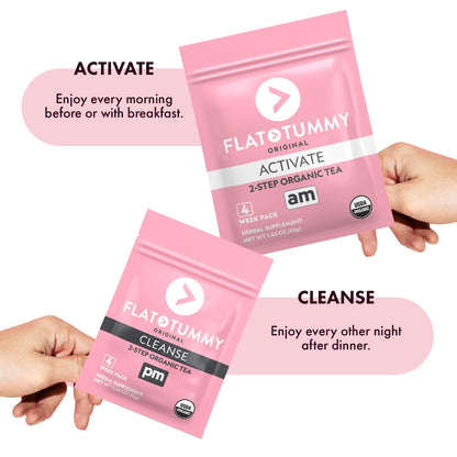 Flat Tummy Tea – 2-step, 4 Week Program – Detox Tea to Boost Energy & Reduce Bloating* - All Natural Detox Cleanse w/ Green Tea, Lemon Balm, Dandelion - dailyvitalstore