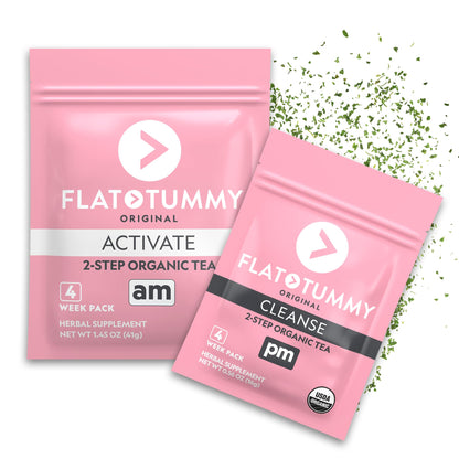 Flat Tummy Tea – 2-step, 4 Week Program – Detox Tea to Boost Energy & Reduce Bloating* - All Natural Detox Cleanse w/ Green Tea, Lemon Balm, Dandelion - dailyvitalstore