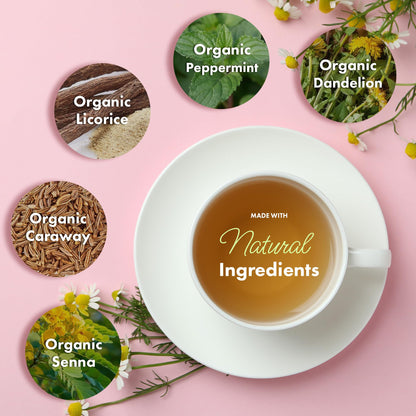 Flat Tummy Weekend Cleanse Tea - 30 Day Program - All Natural Colon Cleanse w/Senna and Dandelion Root, Provides Bloating Relief for Women - dailyvitalstore