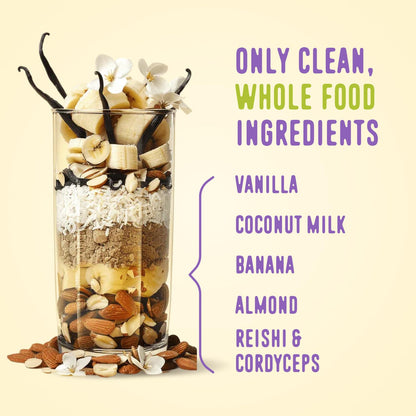 FlavCity Vegan Almond Protein Shake Powder, Vanilla Cream + Reishi & Cordyceps Mushrooms - Focus, Skin, Hair & Joint Support - Organic Fruit All in One Smoothie On-the-Go, 20 Servings - dailyvitalstore
