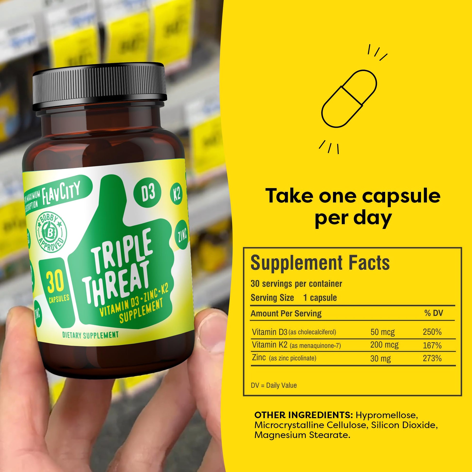 FlavCity Vitamin D3, K2 & Zinc - Triple Threat Supplement - Daily or Seasonal Immune Support - Vitamin D with K2 for Enhanced Absorption - dailyvitalstore