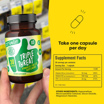 FlavCity Vitamin D3, K2 & Zinc - Triple Threat Supplement - Daily or Seasonal Immune Support - Vitamin D with K2 for Enhanced Absorption - dailyvitalstore