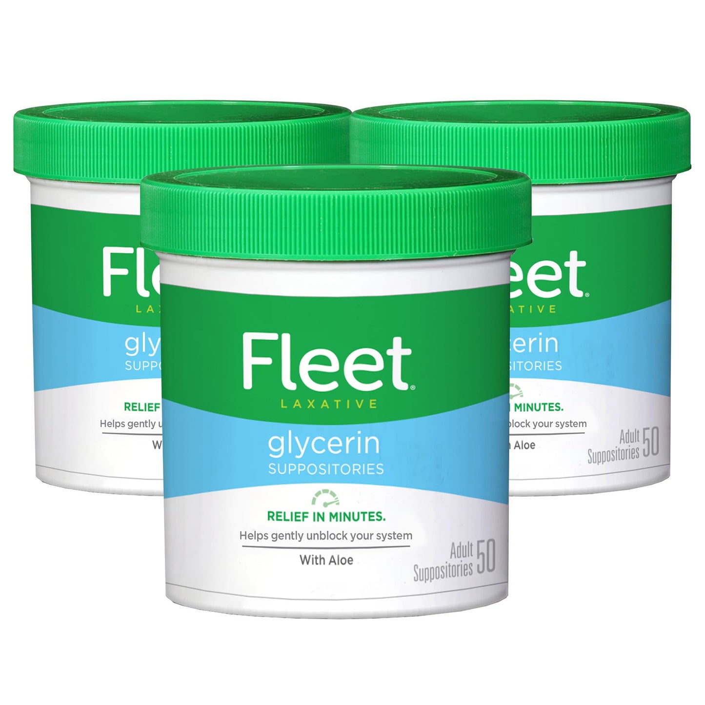 Fleet Glycerin Suppositories for Constipation Relief, Fast and Effective Stimulant-Free Laxative with Aloe Vera, 50 Count Jar, Pack of 3 - dailyvitalstore