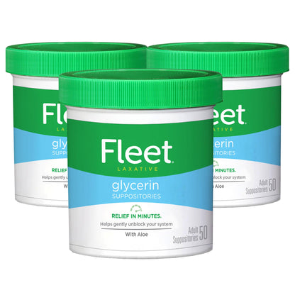 Fleet Glycerin Suppositories for Constipation Relief, Fast and Effective Stimulant-Free Laxative with Aloe Vera, 50 Count Jar, Pack of 3 - dailyvitalstore