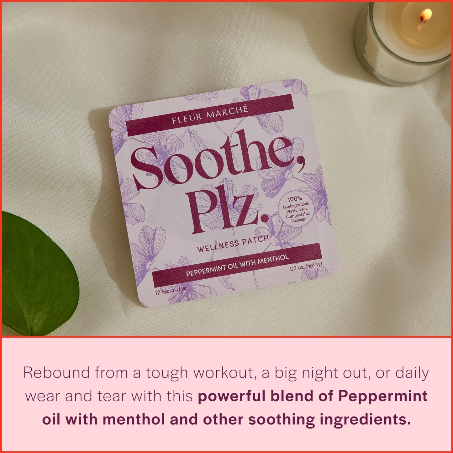 Fleur Marche Soothe, Plz. Botanical Patch - Muscle Recovery Patch with Peppermint Oil & Menthol - Post Night Out, Post Workout, or Daily Relief - Highly Bioavailable - 7 Patches - dailyvitalstore