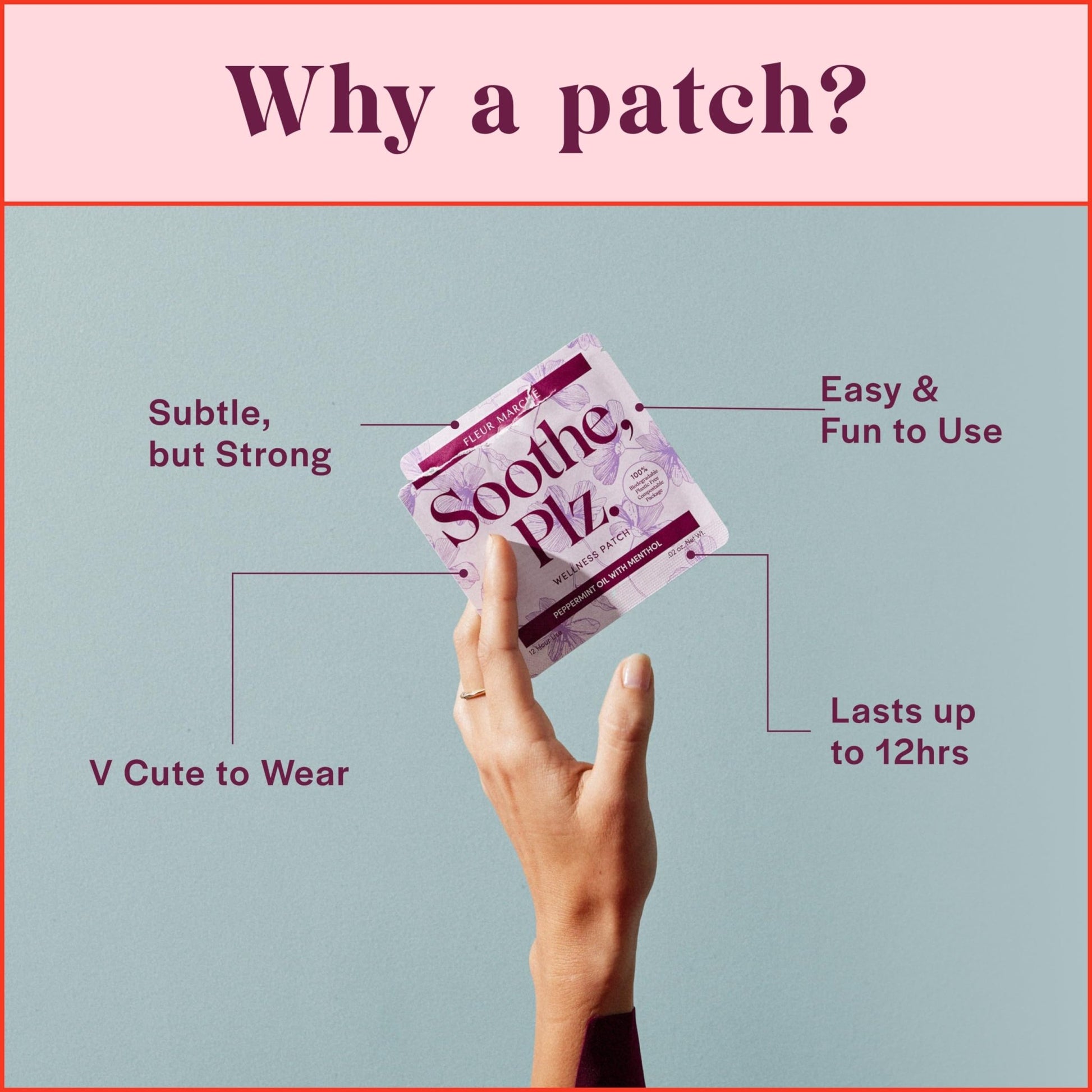 Fleur Marche Soothe, Plz. Botanical Patch - Muscle Recovery Patch with Peppermint Oil & Menthol - Post Night Out, Post Workout, or Daily Relief - Highly Bioavailable - 7 Patches - dailyvitalstore