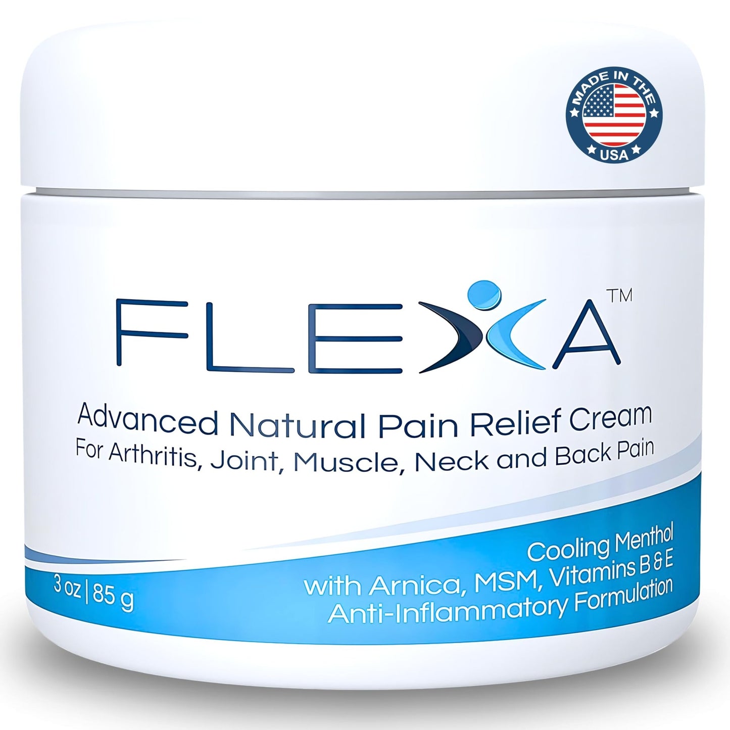FLEXA Natural Relief Cream - Use on Muscles, Back, Neck, and Joints - with Arnica, Menthol, MSM, Ilex Leaf, and Tea Tree Oil - 3 Oz Jar - dailyvitalstore