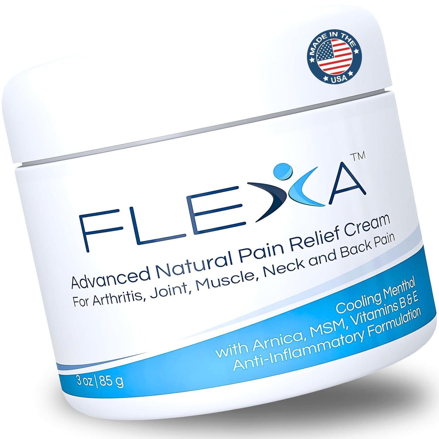 FLEXA Natural Relief Cream - Use on Muscles, Back, Neck, and Joints - with Arnica, Menthol, MSM, Ilex Leaf, and Tea Tree Oil - 3 Oz Jar - dailyvitalstore