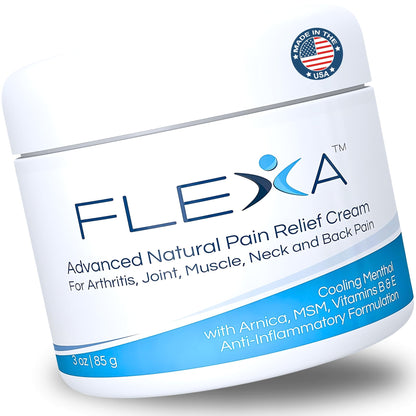 FLEXA Natural Relief Cream - Use on Muscles, Back, Neck, and Joints - with Arnica, Menthol, MSM, Ilex Leaf, and Tea Tree Oil - 3 Oz Jar - dailyvitalstore