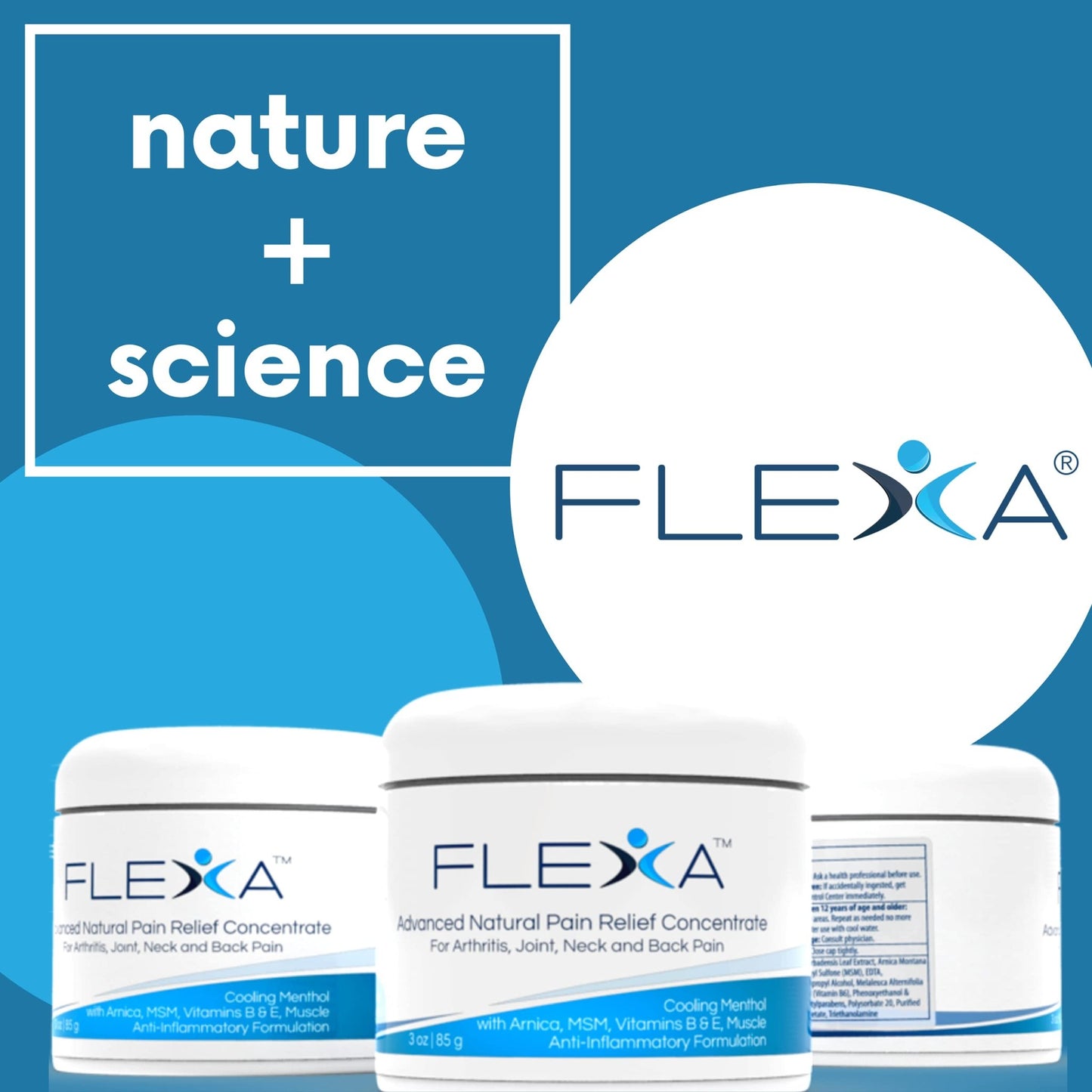 FLEXA Natural Relief Cream - Use on Muscles, Back, Neck, and Joints - with Arnica, Menthol, MSM, Ilex Leaf, and Tea Tree Oil - 3 Oz Jar - dailyvitalstore