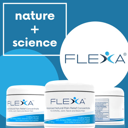 FLEXA Natural Relief Cream - Use on Muscles, Back, Neck, and Joints - with Arnica, Menthol, MSM, Ilex Leaf, and Tea Tree Oil - 3 Oz Jar - dailyvitalstore