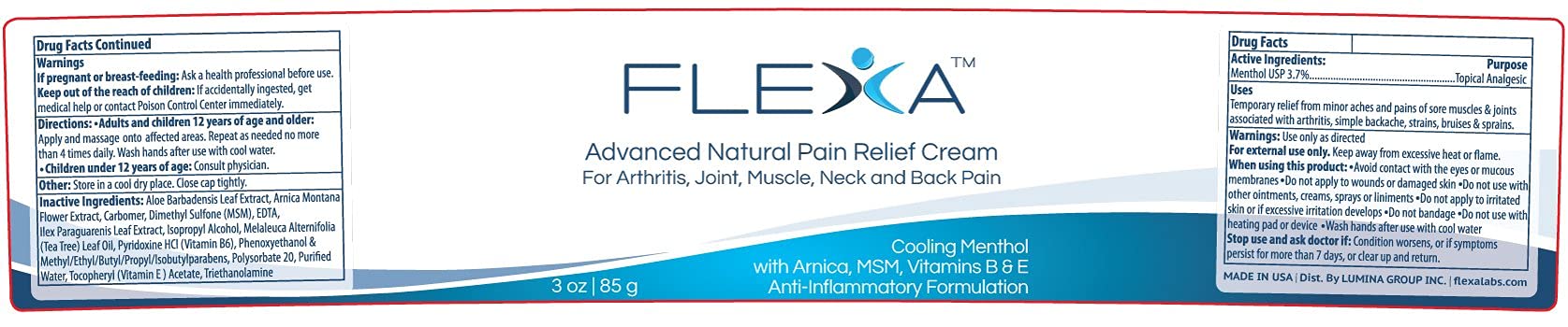 FLEXA Natural Relief Cream - Use on Muscles, Back, Neck, and Joints - with Arnica, Menthol, MSM, Ilex Leaf, and Tea Tree Oil - 3 Oz Jar - dailyvitalstore