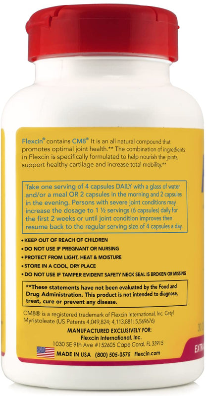 Flexcin Extra Strength Joint Formula with CM8 (Cetyl Myristoleate) - Joint Supplements for Men and Women with Glucosamine, MSM, Collagen Type II - 120 Capsules - dailyvitalstore