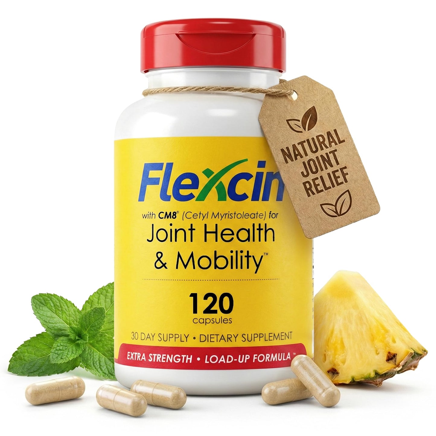 Flexcin Extra Strength Joint Formula with CM8 (Cetyl Myristoleate) - Joint Supplements for Men and Women with Glucosamine, MSM, Collagen Type II - 120 Capsules - dailyvitalstore