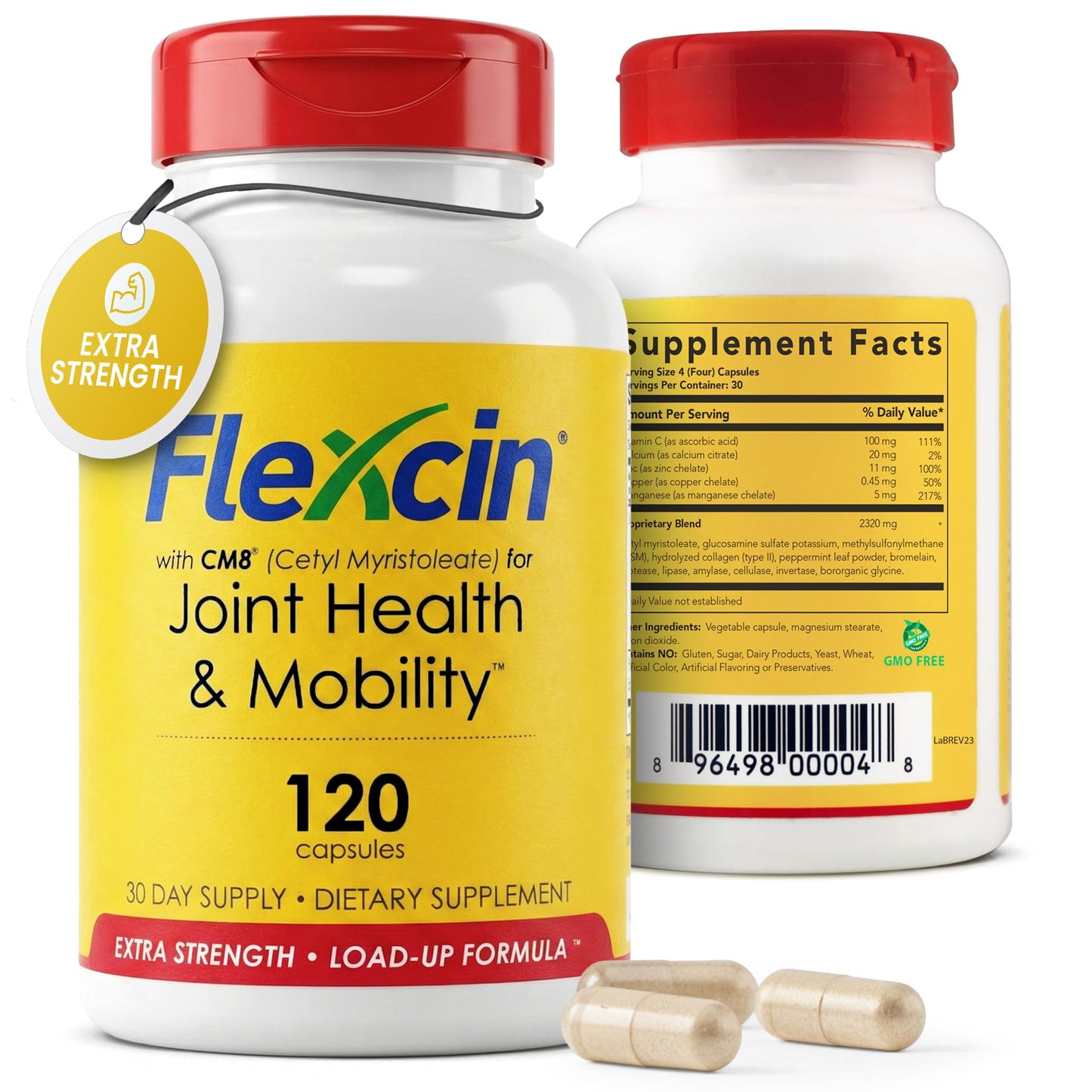 Flexcin Extra Strength Joint Formula with CM8 (Cetyl Myristoleate) - Joint Supplements for Men and Women with Glucosamine, MSM, Collagen Type II - 120 Capsules - dailyvitalstore