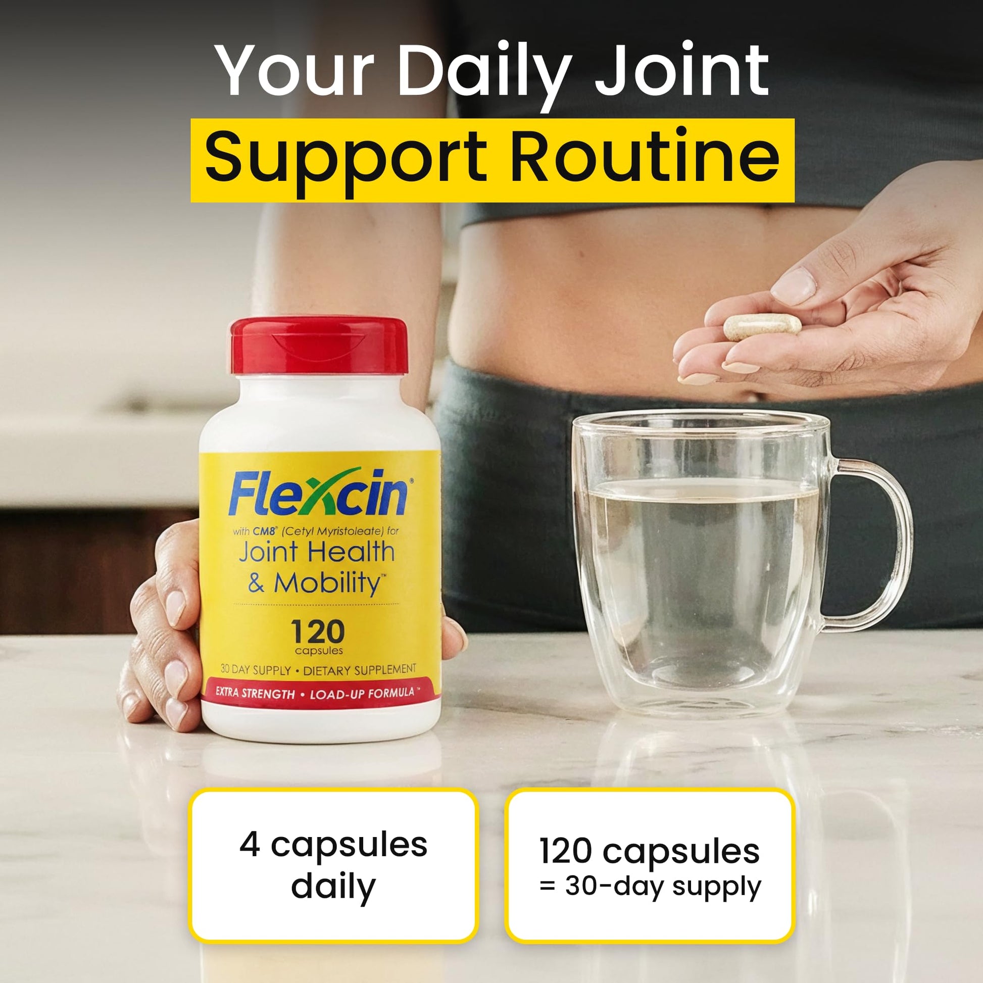 Flexcin Extra Strength Joint Formula with CM8 (Cetyl Myristoleate) - Joint Supplements for Men and Women with Glucosamine, MSM, Collagen Type II - 120 Capsules - dailyvitalstore