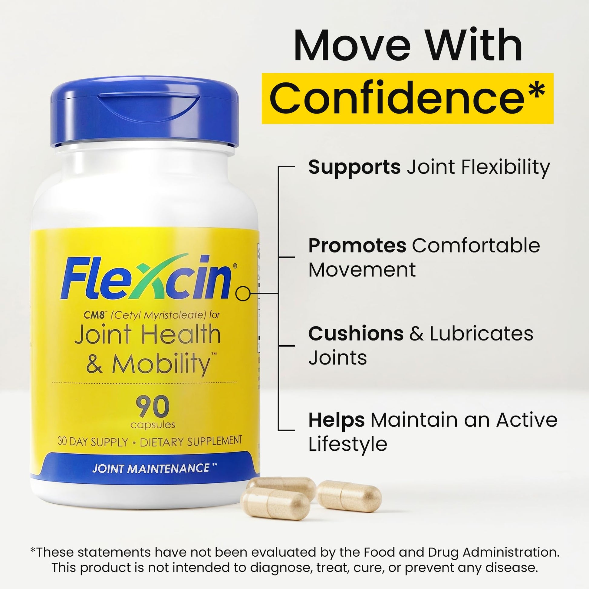 Flexcin Joint Health & Mobility Formula with CM8 (Cetyl Myristoleate) - Joint Supplements for Men and Women with Glucosamine, MSM, Collagen Type II - 90 Capsules - dailyvitalstore