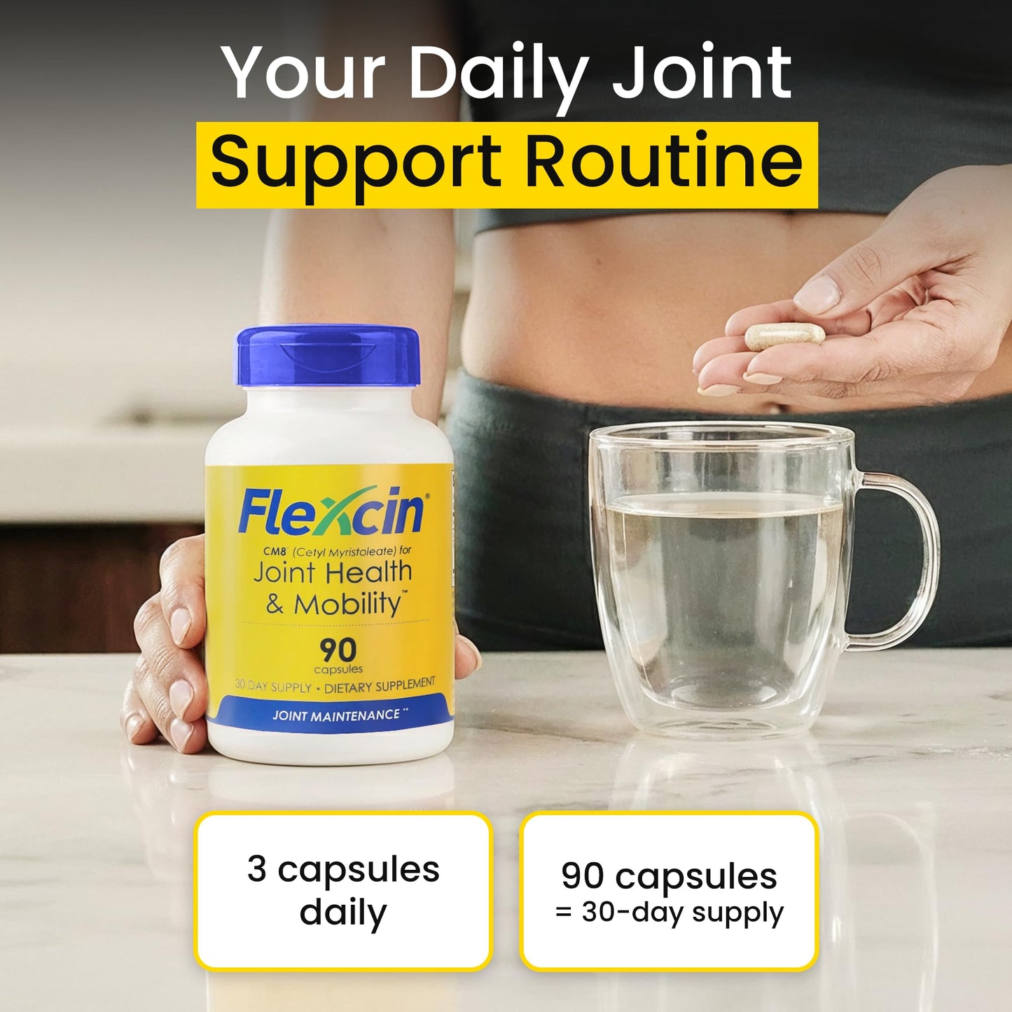 Flexcin Joint Health & Mobility Formula with CM8 (Cetyl Myristoleate) - Joint Supplements for Men and Women with Glucosamine, MSM, Collagen Type II - 90 Capsules - dailyvitalstore