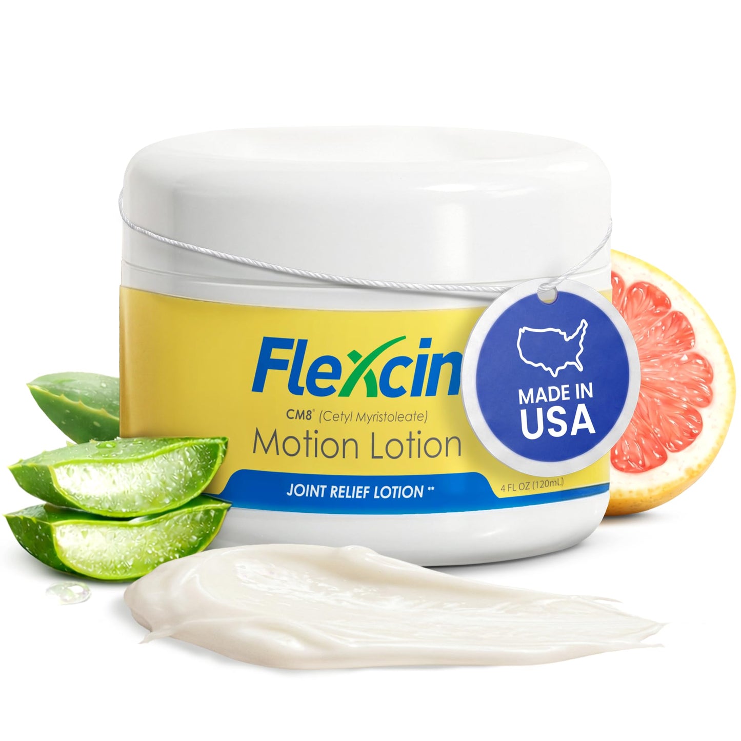 Flexcin Motion Lotion with CM8 - Joint & Muscle Therapy Cream for Back, Neck, Knee, Hand, Foot - Fast Absorbing with DMSO, Emu Oil, Aloe Vera - Non-Greasy 4oz Jar - dailyvitalstore