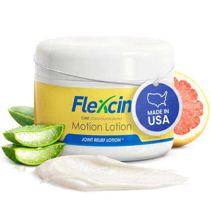 Flexcin Motion Lotion with CM8 - Joint & Muscle Therapy Cream for Back, Neck, Knee, Hand, Foot - Fast Absorbing with DMSO, Emu Oil, Aloe Vera - Non-Greasy 4oz Jar - dailyvitalstore