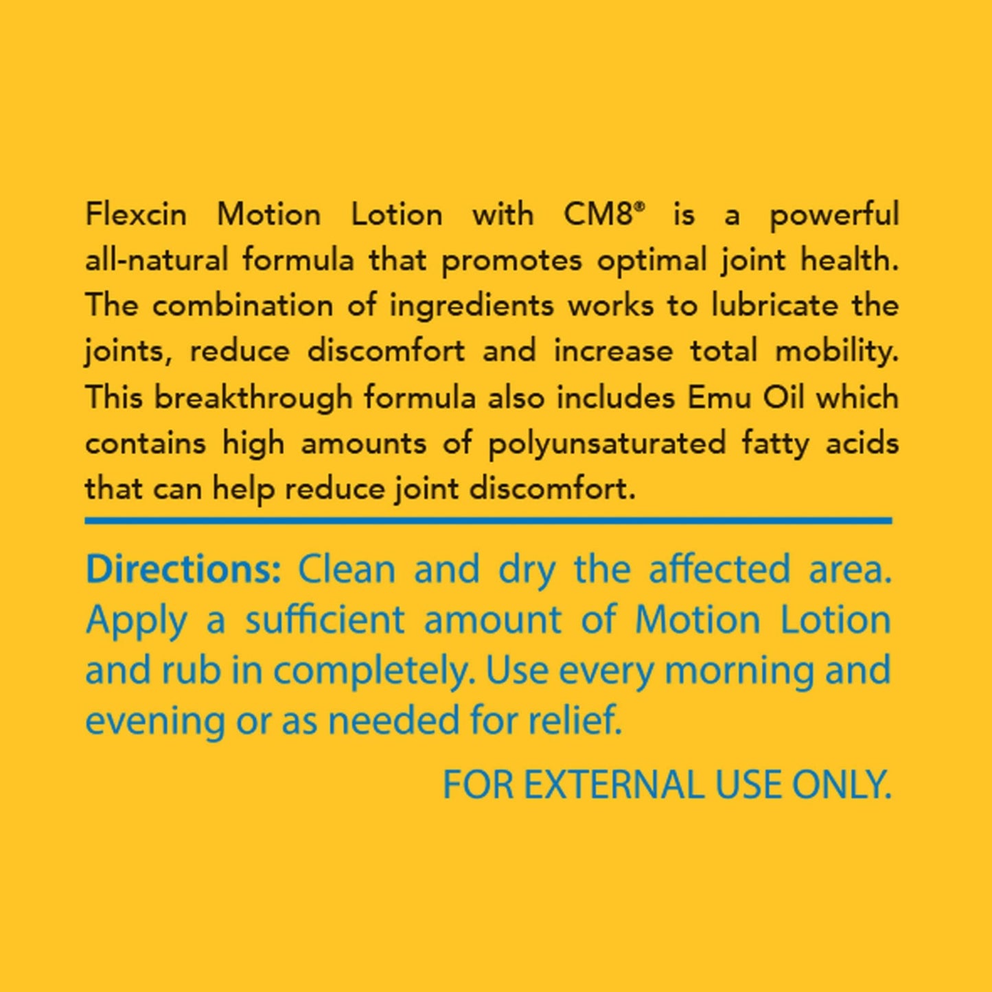Flexcin Motion Lotion with CM8 - Joint & Muscle Therapy Cream for Back, Neck, Knee, Hand, Foot - Fast Absorbing with DMSO, Emu Oil, Aloe Vera - Non-Greasy 4oz Jar - dailyvitalstore